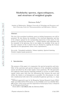 Modularity spectra, eigen-subspaces, and structure of weighted graphs