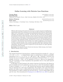 Online Learning with Pairwise Loss Functions