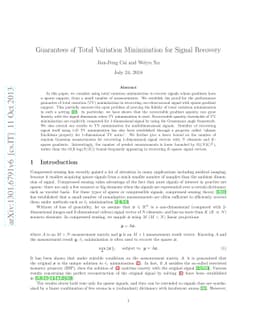 Guarantees of Total Variation Minimization for Signal Recovery