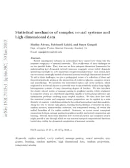 Statistical mechanics of complex neural systems and high dimensional
  data