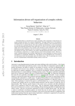 Information driven self-organization of complex robotic behaviors