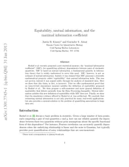 Equitability, mutual information, and the maximal information
  coefficient