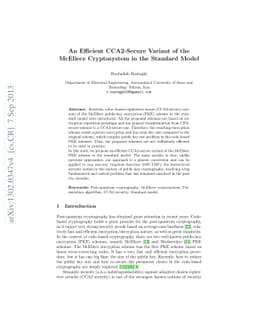 An Efficient CCA2-Secure Variant of the McEliece Cryptosystem in the
  Standard Model