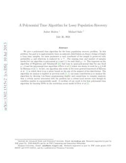 A Polynomial Time Algorithm for Lossy Population Recovery