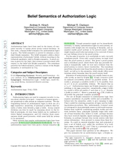 Belief Semantics of Authorization Logic