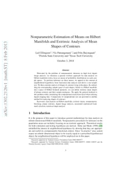 Nonparametric Estimation of Means on Hilbert Manifolds and Extrinsic
  Analysis of Mean Shapes of Contours