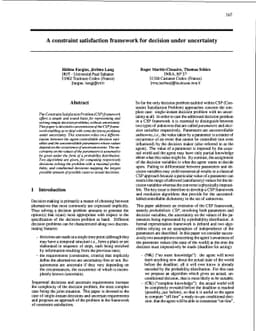 A Constraint Satisfaction Approach to Decision under Uncertainty