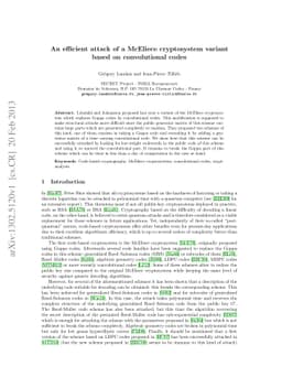 An efficient attack of a McEliece cryptosystem variant based on
  convolutional codes