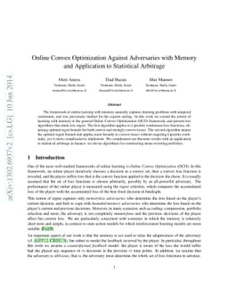 Online Convex Optimization Against Adversaries with Memory and
  Application to Statistical Arbitrage