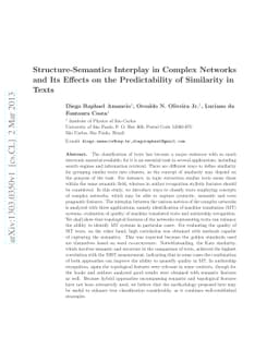 Structure-semantics interplay in complex networks and its effects on the
  predictability of similarity in texts
