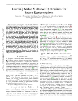 Learning Stable Multilevel Dictionaries for Sparse Representations