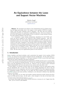 An Equivalence between the Lasso and Support Vector Machines