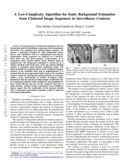 A Low-Complexity Algorithm for Static Background Estimation from
  Cluttered Image Sequences in Surveillance Contexts