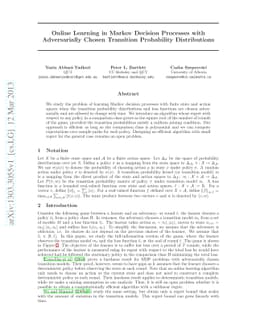 Online Learning in Markov Decision Processes with Adversarially Chosen
  Transition Probability Distributions