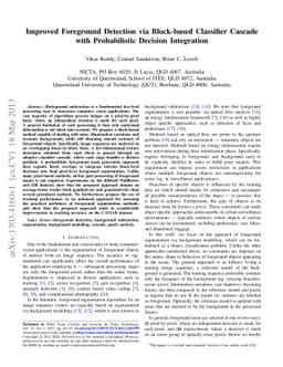 Improved Foreground Detection via Block-based Classifier Cascade with
  Probabilistic Decision Integration