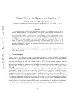 Variable Selection for Clustering and Classification