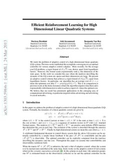 Efficient Reinforcement Learning for High Dimensional Linear Quadratic
  Systems