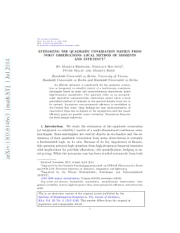 Estimating the quadratic covariation matrix from noisy observations:
  Local method of moments and efficiency