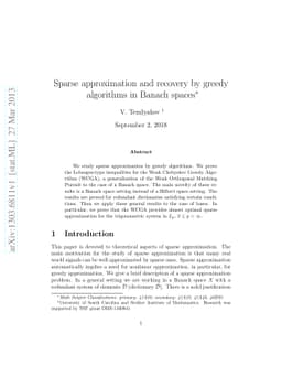 Sparse approximation and recovery by greedy algorithms in Banach spaces