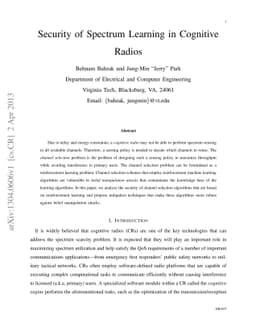 Security of Spectrum Learning in Cognitive Radios