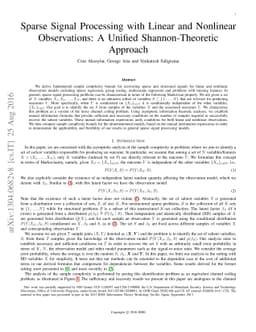 Sparse Signal Processing with Linear and Nonlinear Observations: A
  Unified Shannon-Theoretic Approach