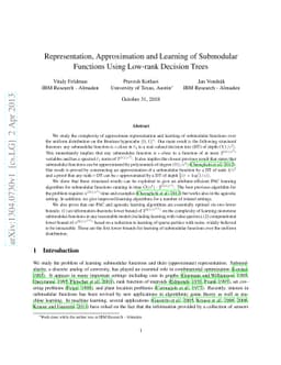 Representation, Approximation and Learning of Submodular Functions Using
  Low-rank Decision Trees