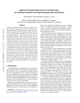 Improved Anomaly Detection in Crowded Scenes via Cell-based Analysis of
  Foreground Speed, Size and Texture