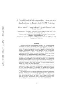 A Novel Frank-Wolfe Algorithm. Analysis and Applications to Large-Scale
  SVM Training