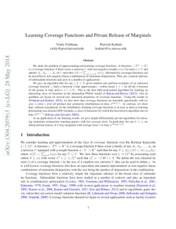 Learning Coverage Functions and Private Release of Marginals