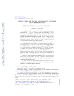 Minimax risk of matrix denoising by singular value thresholding