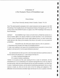 Summary of A New Normative Theory of Probabilistic Logic