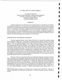On the Logic of Causal Models