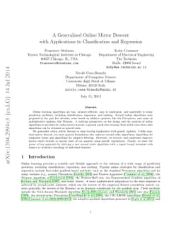 A Generalized Online Mirror Descent with Applications to Classification
  and Regression