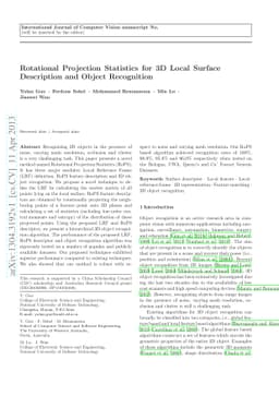 Rotational Projection Statistics for 3D Local Surface Description and
  Object Recognition