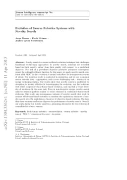 Evolution of Swarm Robotics Systems with Novelty Search