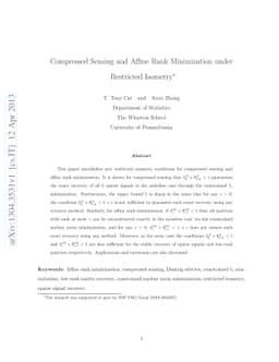 Compressed Sensing and Affine Rank Minimization under Restricted
  Isometry