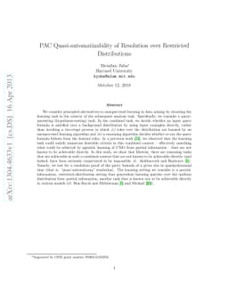 PAC Quasi-automatizability of Resolution over Restricted Distributions