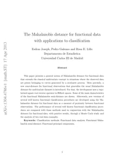 The Mahalanobis distance for functional data with applications to
  classification