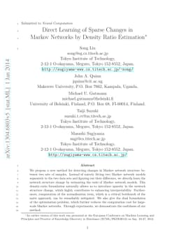 Direct Learning of Sparse Changes in Markov Networks by Density Ratio
  Estimation