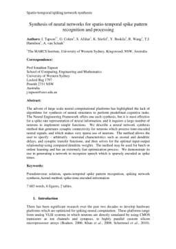 Synthesis of neural networks for spatio-temporal spike pattern
  recognition and processing