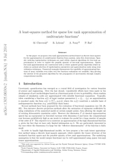 A least-squares method for sparse low rank approximation of multivariate
  functions