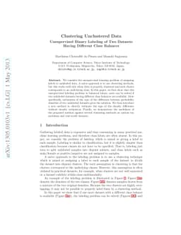 Clustering Unclustered Data: Unsupervised Binary Labeling of Two
  Datasets Having Different Class Balances
