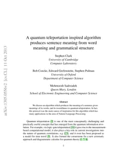 A quantum teleportation inspired algorithm produces sentence meaning
  from word meaning and grammatical structure