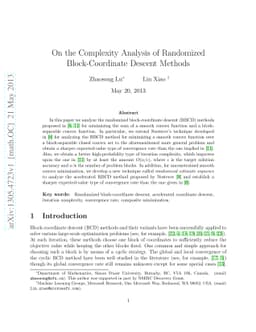 On the Complexity Analysis of Randomized Block-Coordinate Descent
  Methods