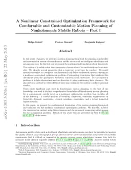 A Nonlinear Constrained Optimization Framework for Comfortable and
  Customizable Motion Planning of Nonholonomic Mobile Robots - Part I