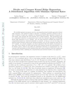 Divide and Conquer Kernel Ridge Regression: A Distributed Algorithm with
  Minimax Optimal Rates