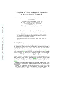 Using LDGM Codes and Sparse Syndromes to Achieve Digital Signatures