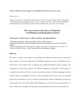 The most controversial topics in Wikipedia: A multilingual and
  geographical analysis