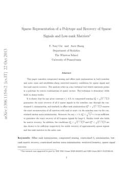 Sparse Representation of a Polytope and Recovery of Sparse Signals and
  Low-rank Matrices