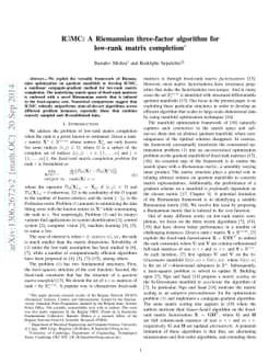 R3MC: A Riemannian three-factor algorithm for low-rank matrix completion